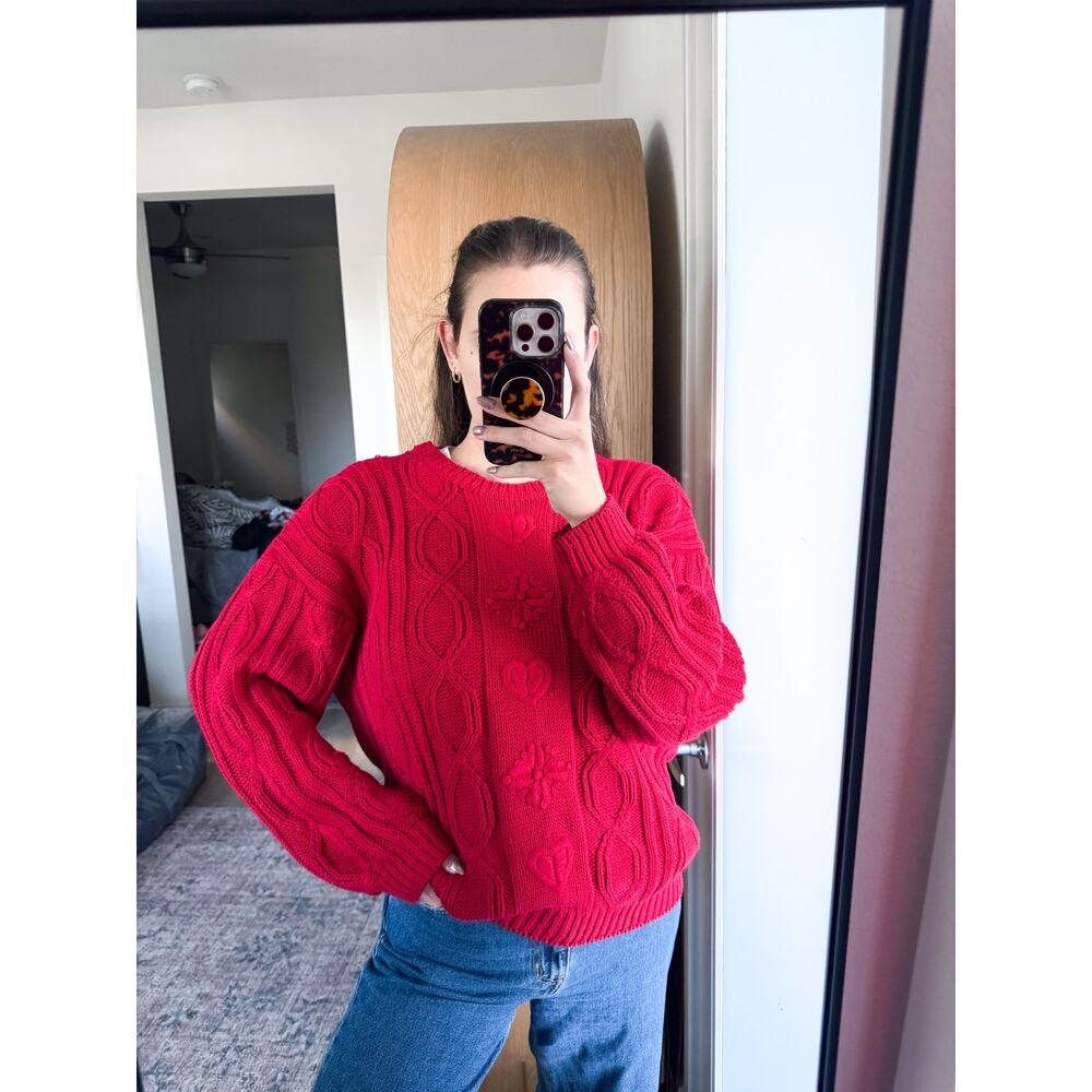 Vintage Northern Isles Red Hand Embroidered Sweater